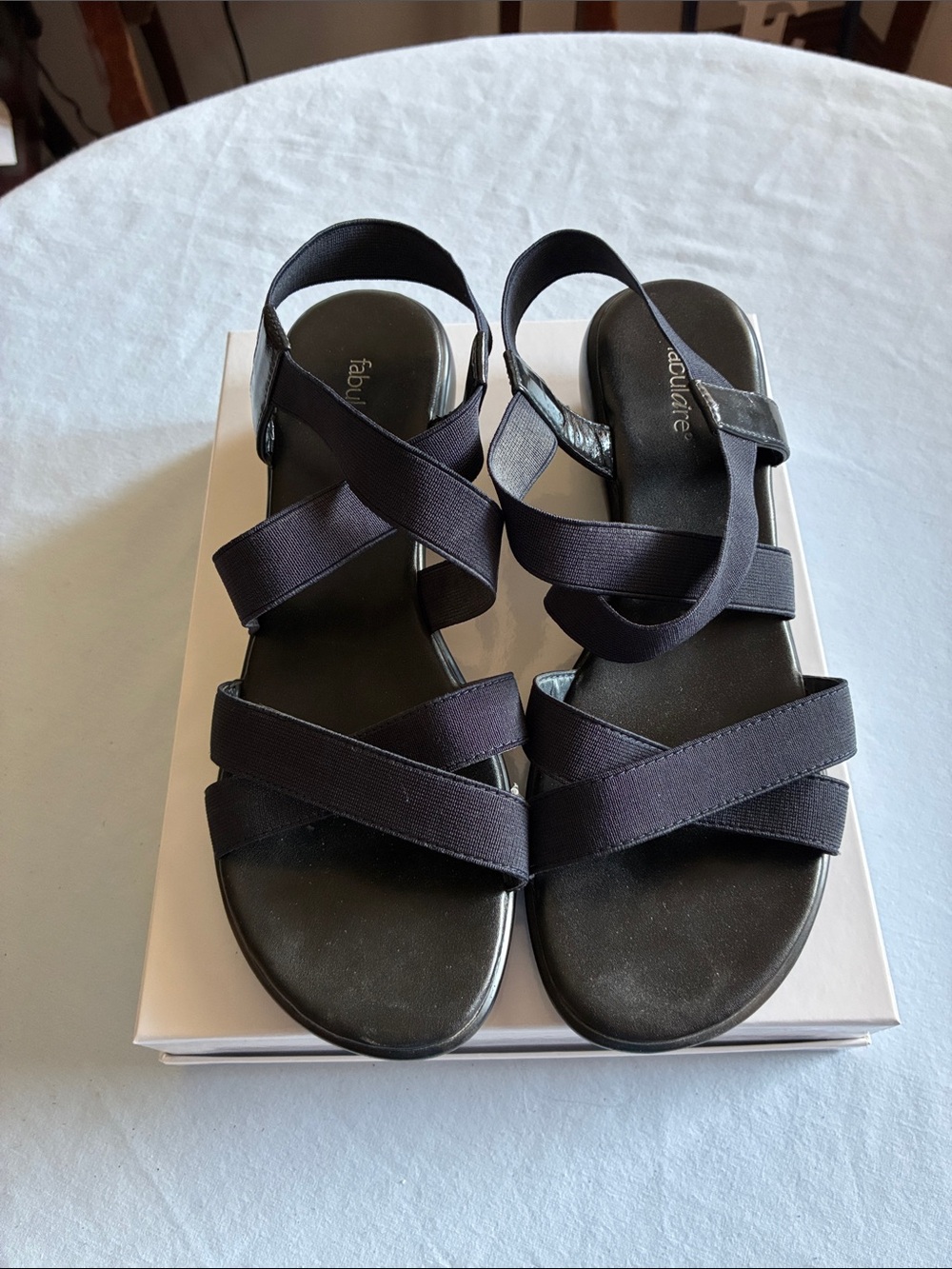 Fabulaire Strappy Elastic Navy Blue Women’s Sandals Size 9